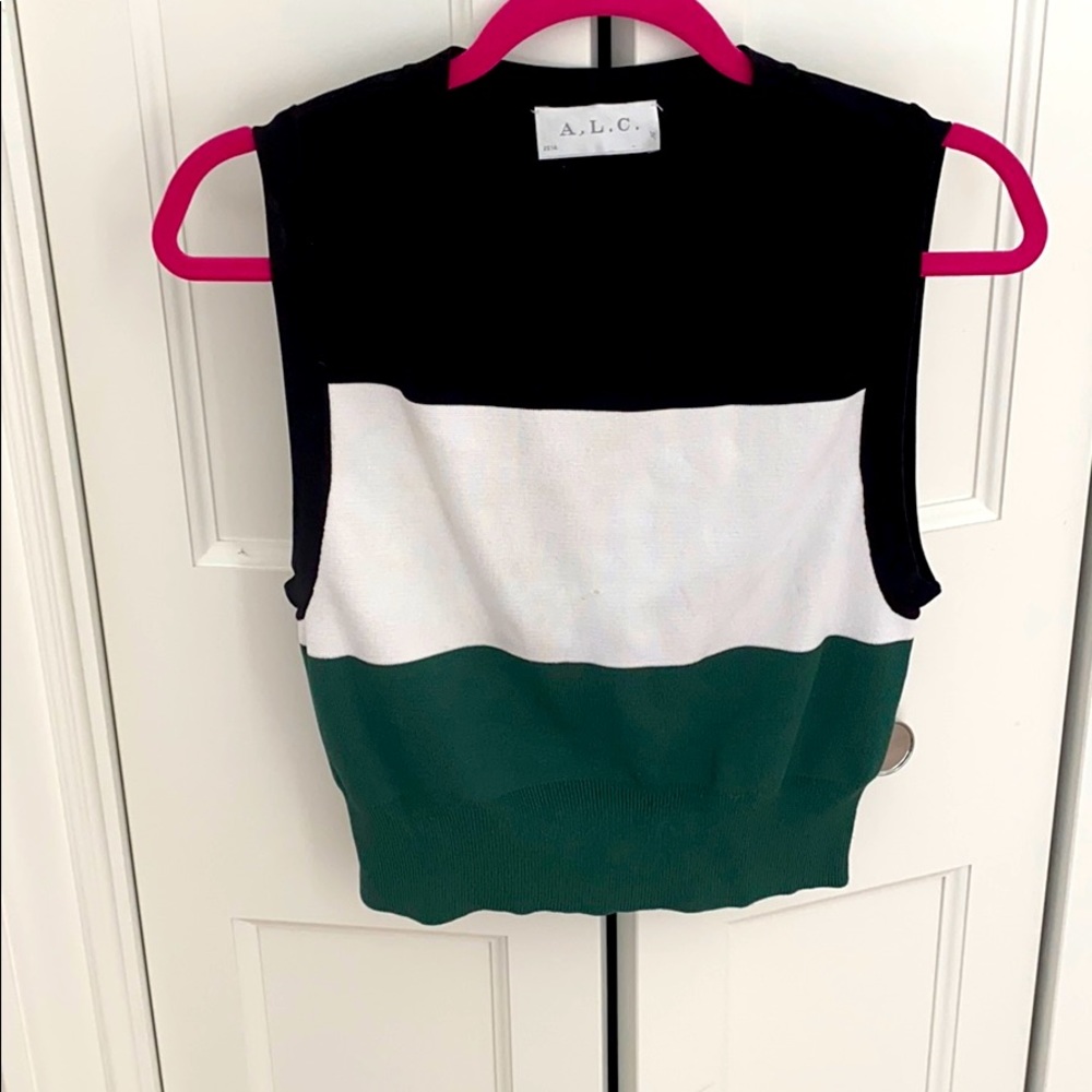 ALC black white and green striped sleeveless top